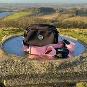 Dog Walking Bag - Black with Red Tartan Strap