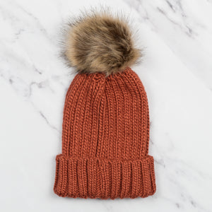 Fur Pom Pom Chunky Beanie - Copper.