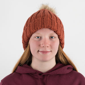 Fur Pom Pom Chunky Beanie - Copper.