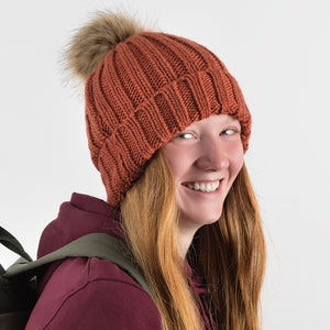 Fur Pom Pom Chunky Beanie - Copper.