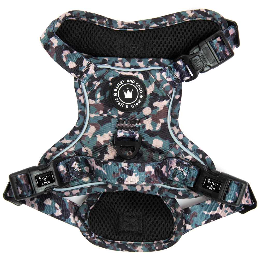 Camo dog harness for small and Large dogs, camouflage reflective front clip dog harness with handle