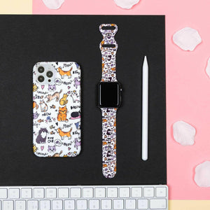 Cat Party Apple Watch Strap - White - Bailey and Coco (UK)