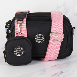 Dog Walking Bag - Black with Bubblegum Tweed Strap - Bailey and Coco (UK)