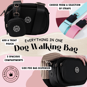 Dog Walking Bag - Black with Bubblegum Tweed Strap - Bailey and Coco (UK)