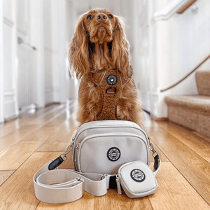 Dog Walking Bag - Latte with Bubblegum Tweed Strap - Bailey and Coco (UK)