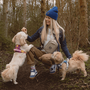 Dog Walking Bag - Latte with Bubblegum Tweed Strap - Bailey and Coco (UK)