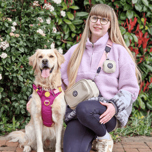 Dog Walking Bag - Latte with Bubblegum Tweed Strap - Bailey and Coco (UK)