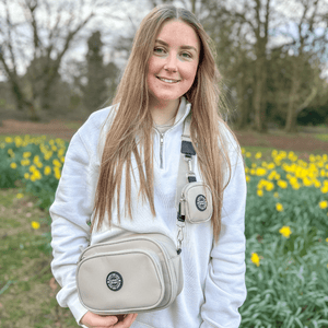 Dog Walking Bag - Latte with Bubblegum Tweed Strap - Bailey and Coco (UK)