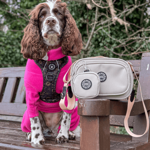 Dog Walking Bag - Latte with Bubblegum Tweed Strap - Bailey and Coco (UK)