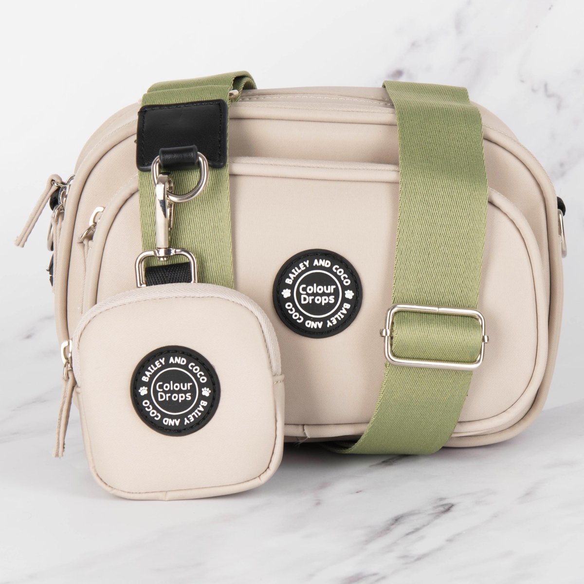 Dog Walking Bag - Latte with Khaki Strap - Bailey and Coco (UK)