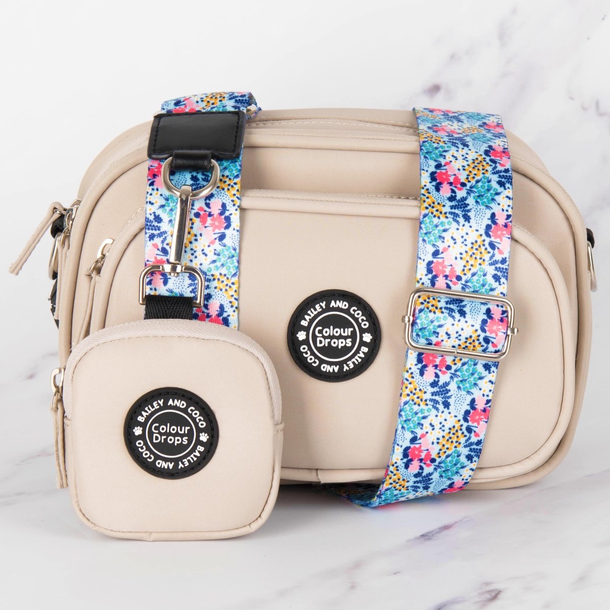 Dog Walking Bag - Latte with Spring Dreams Strap - Bailey and Coco (UK)