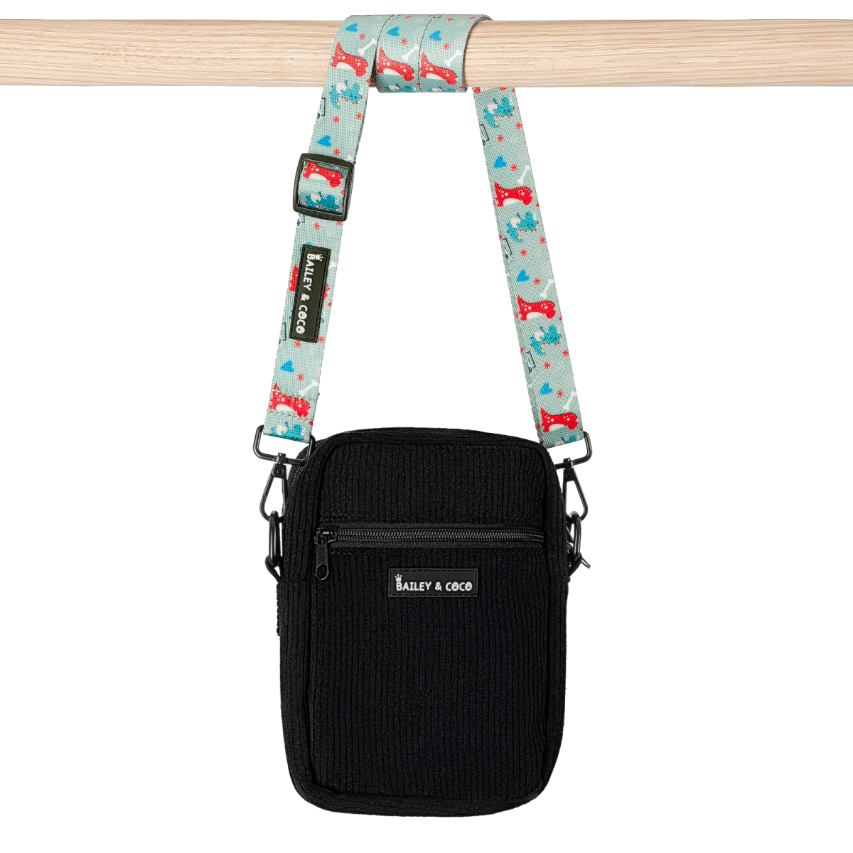 Dog Walking Bag With Dino Party Strap - Black - Bailey and Coco (UK)