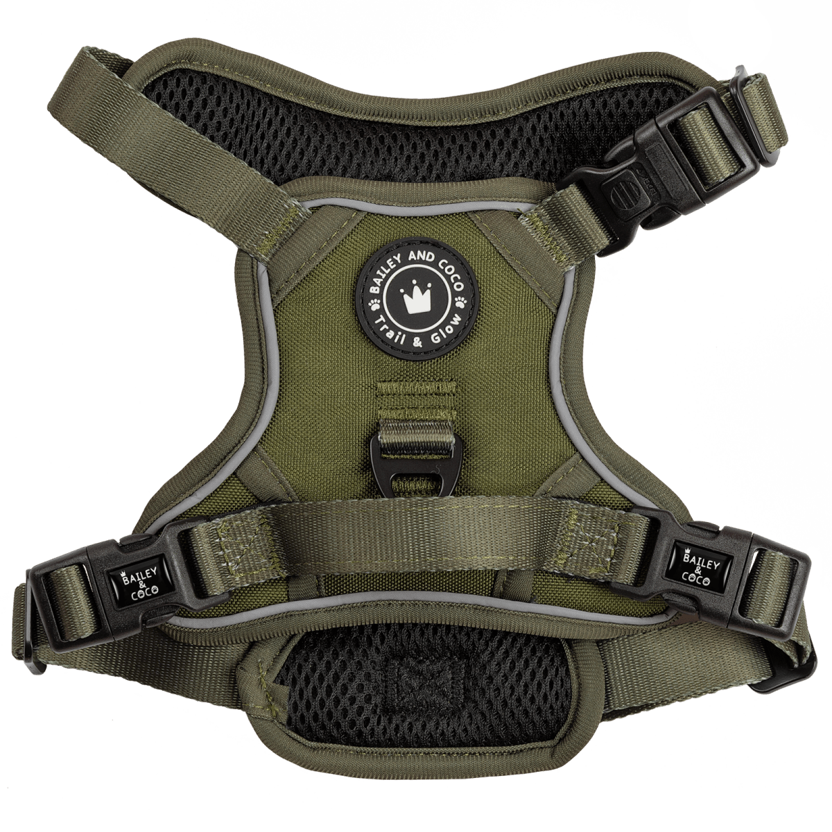 Trail Glow Dog Harness The Khaki One Bailey and Coco