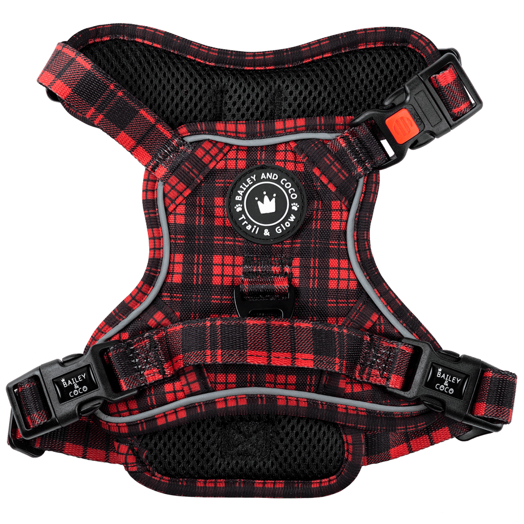 Trail Glow Dog Harness The Red Tartan One Bailey and Coco