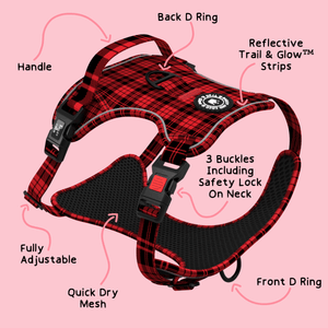 Trail & Glow® Dog Harness - The Red Tartan One - Bailey and Coco (UK)