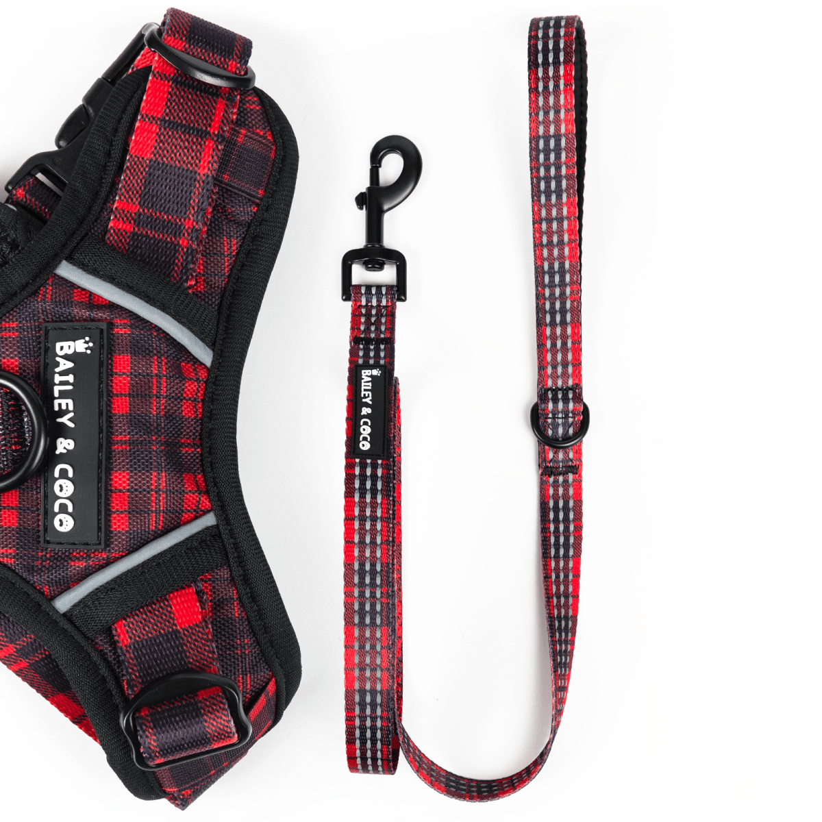 Trail & Glow® Fabric Dog Lead 5ft - The Red Tartan One - Bailey and Coco (UK)