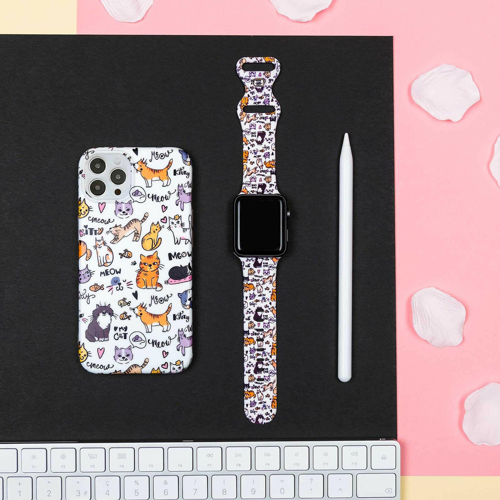 Cat Party Apple Watch Strap White